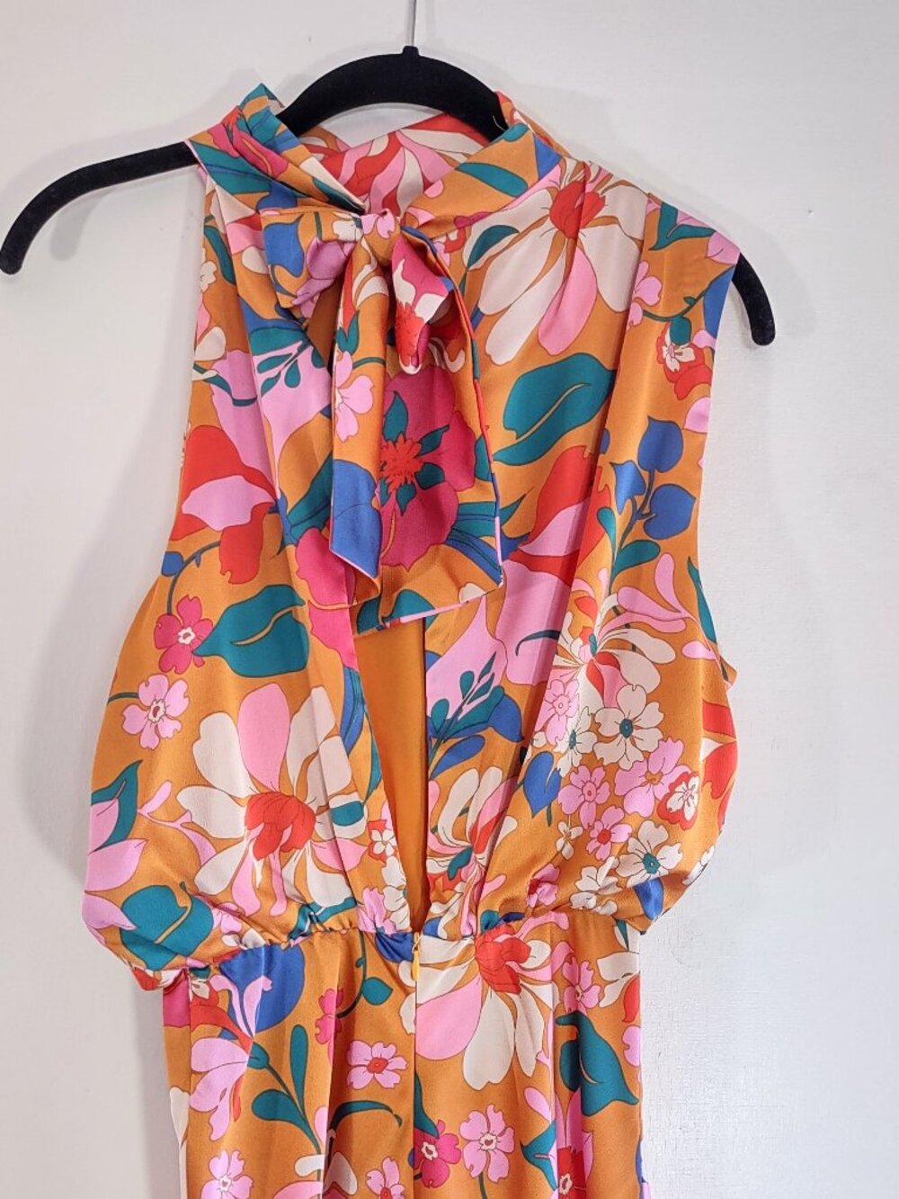 NWT Sage + Paije Satin Floral Halter Dress Size Large High Draped Neck Fall Chic - Picture 8 of 13